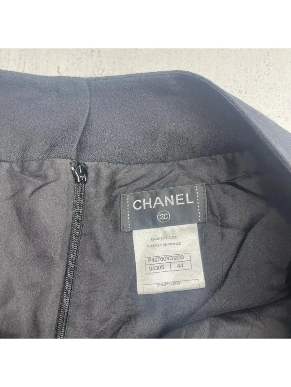 CHANEL Black 100% Silk Maxi Skirt CC Logo Buttons Side Slit FR 44 Made in France